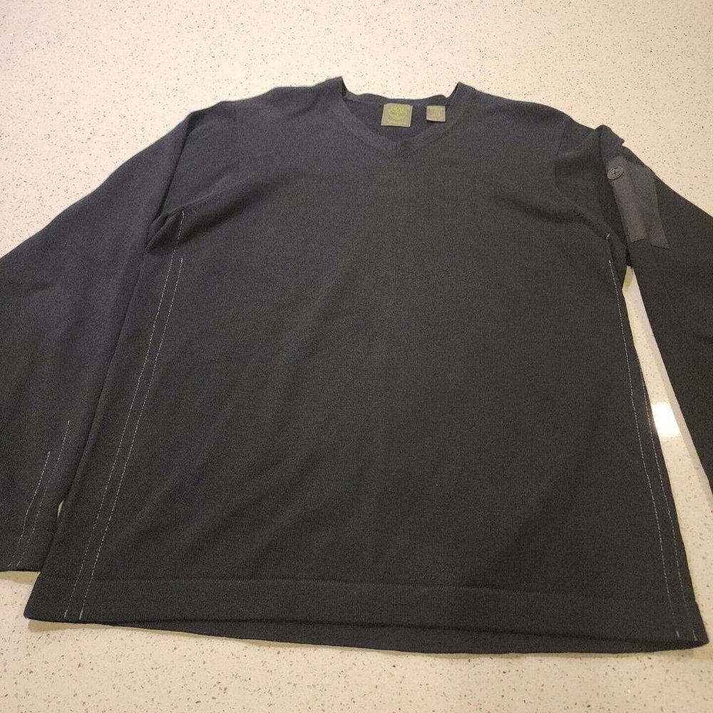 Mens Timberland Cotton Blend Sweater Navy Blue V Neck Large